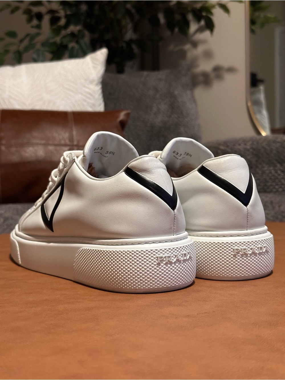Prada Milano Triangle Logo White Black Leather Platform Sneakers EU 39.5 US 9.5 - Picture 3 of 8